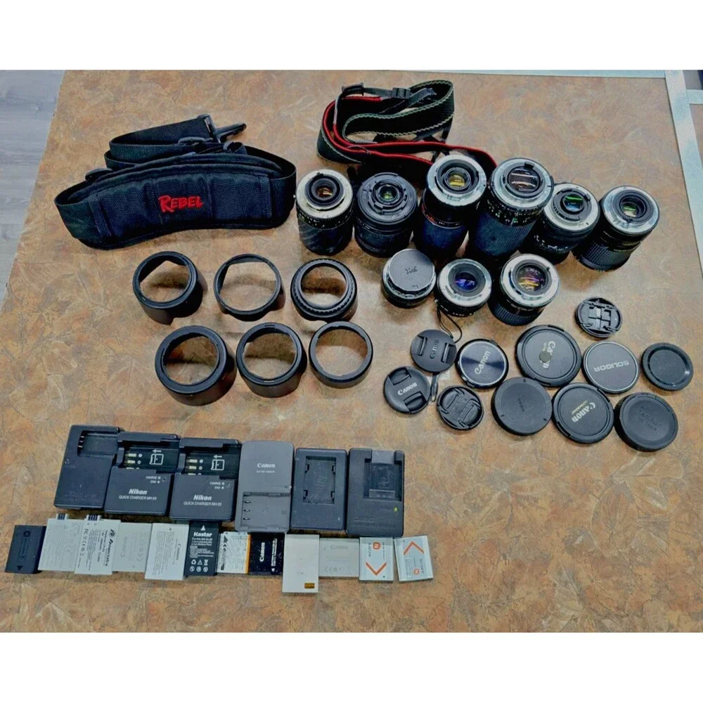 Mixed Lot Of Camera Lenses, Hoods And Lens Caps And More!